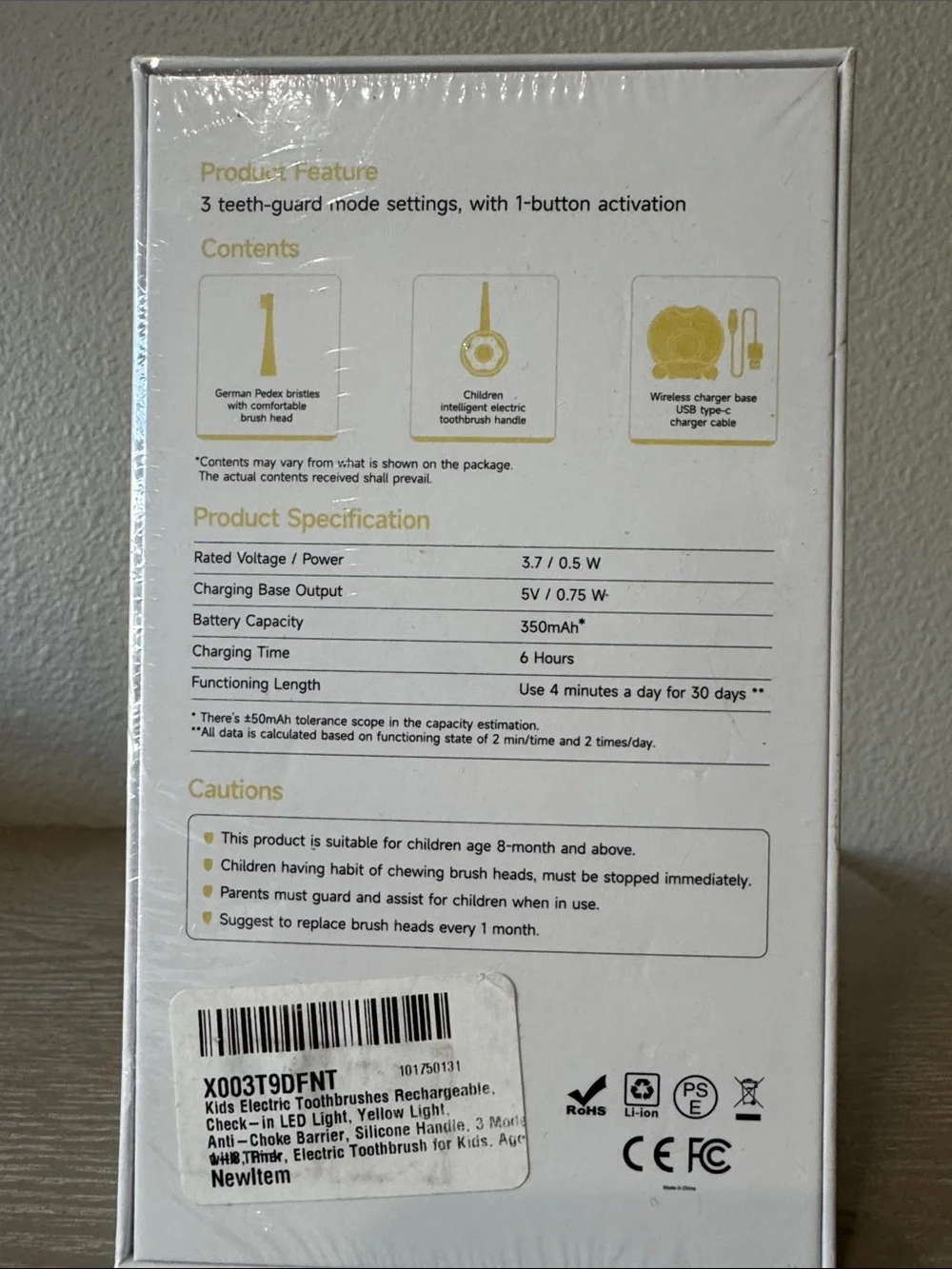 Kids-toddler sonic electric Toothbrushes, Toothbrush with LED Light -YELLOW